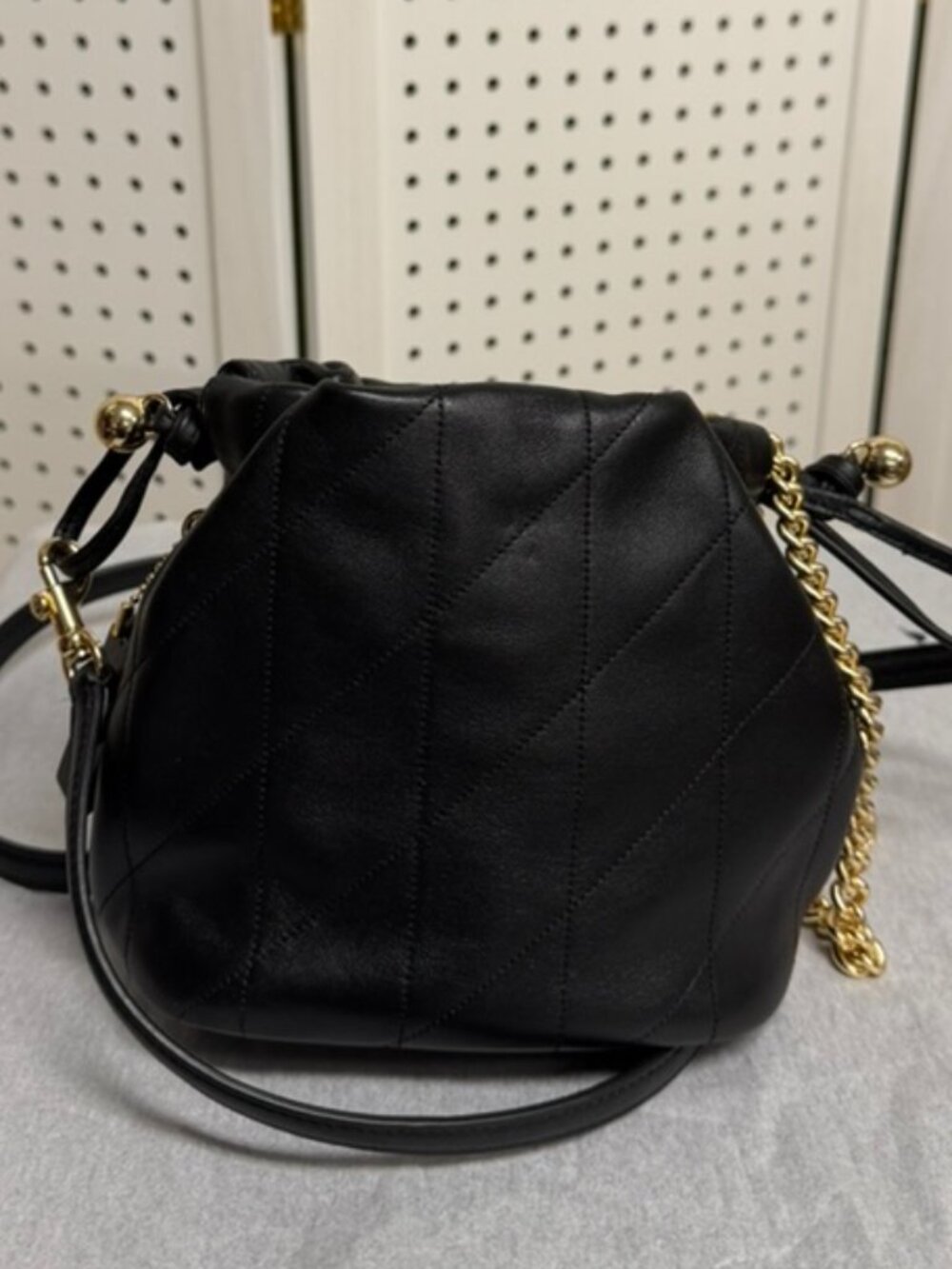 Coach Faye Mini Drawstring Crossbody Shoulder Quilted Black Gold Mini Bag - Picture 11 of 16